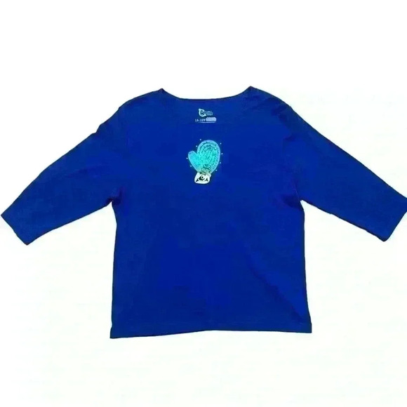 Women’s Holiday Winter Shirt Light Weight Blue Mittens Sz 16 Very Good Condition - Picture 1 of 7
